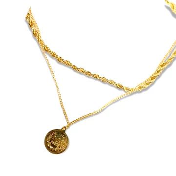 KÉT RÉSZES ARANY NYAKLÁNC MEDÁLLAL- 18 K ARANY BEVONAT