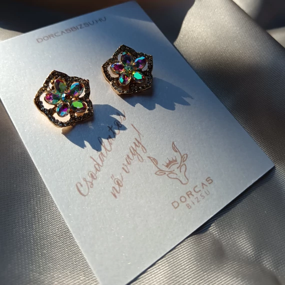 Szivárvány köves virágos fülbevaló