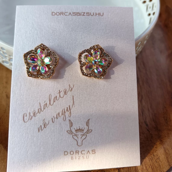 Szivárvány köves virágos fülbevaló