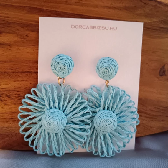 Babakék lógós fülbevaló (gyékény)