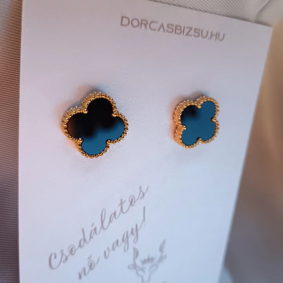 Nemesacél BLACK lóhere fülbevaló arany