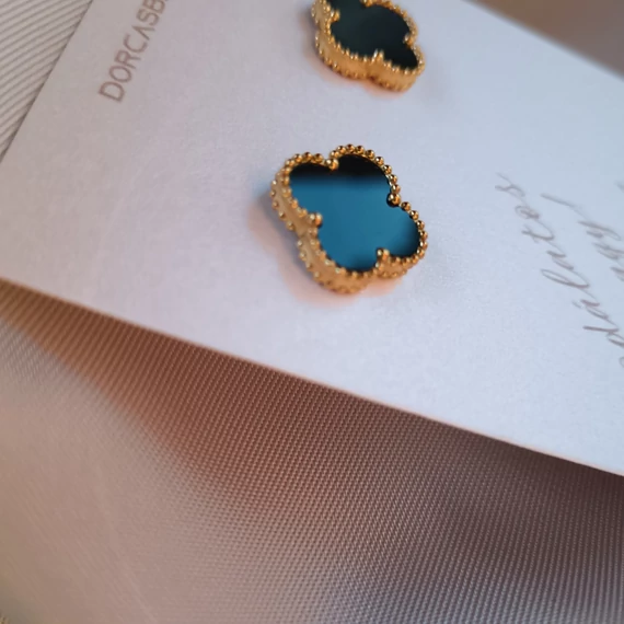 Nemesacél BLACK lóhere fülbevaló arany