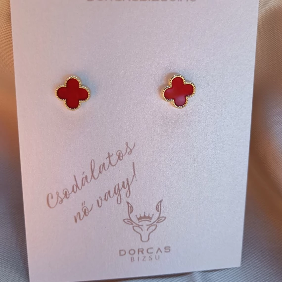 Nemesacél RED lóhere fülbevaló arany