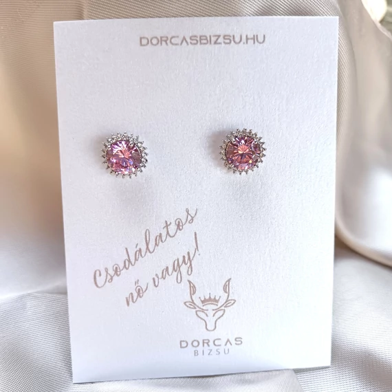 Nemesacél ezüst pink kővel fülbevaló