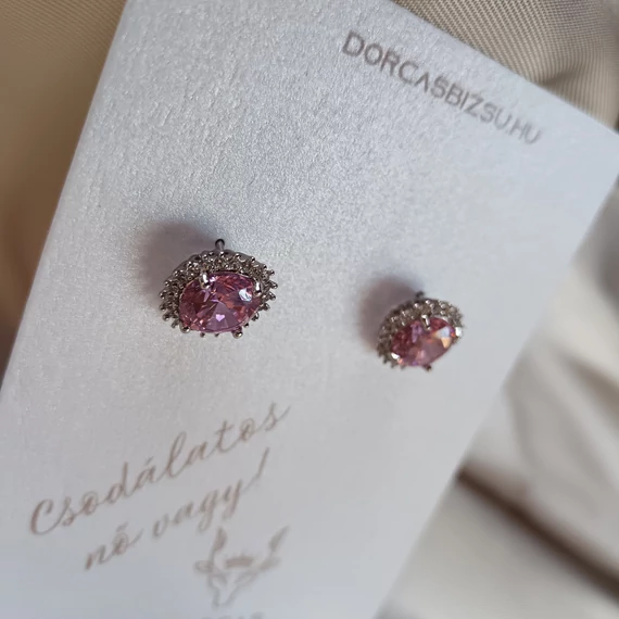 Nemesacél ezüst pink kővel fülbevaló