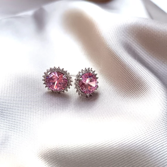 Nemesacél ezüst pink kővel fülbevaló