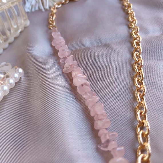 Pink-Gold ásványköves nyaklánc (szívecskés medállal)