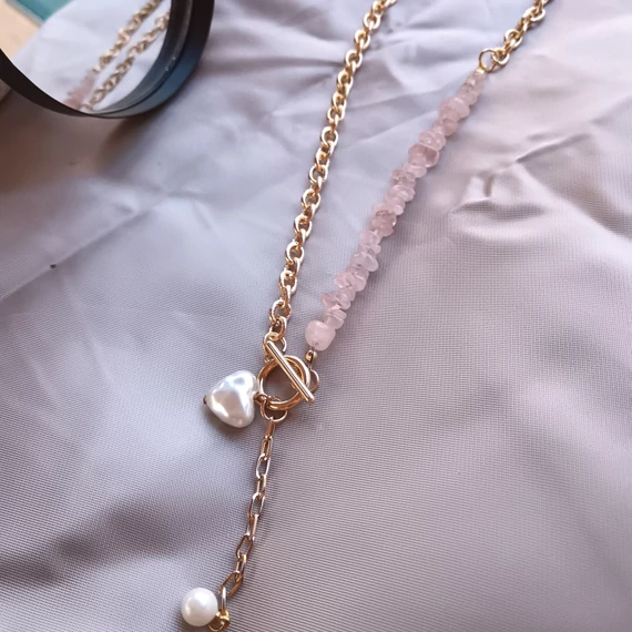 Pink-Gold ásványköves nyaklánc (szívecskés medállal)