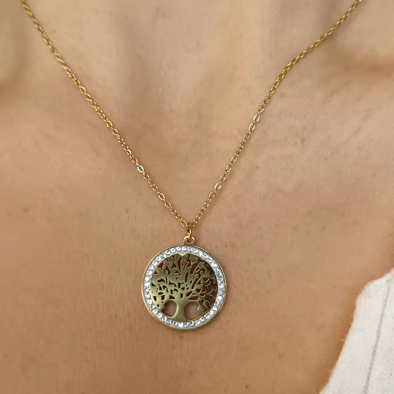 NEMESACÉL NYAKLÁNC - Élet fája köves medállal