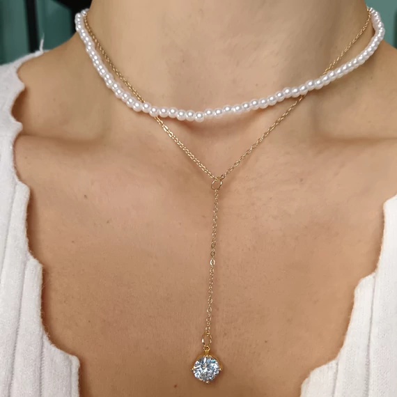 Aranyozott teklagyöngyös nyaklánc