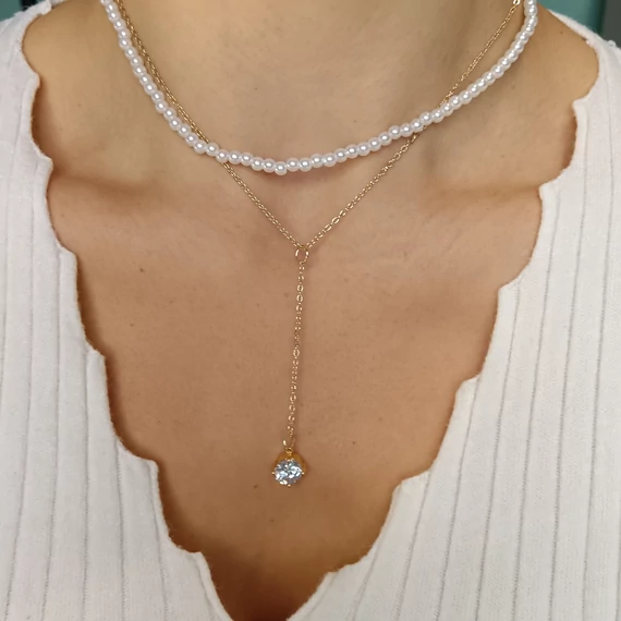 Aranyozott teklagyöngyös nyaklánc