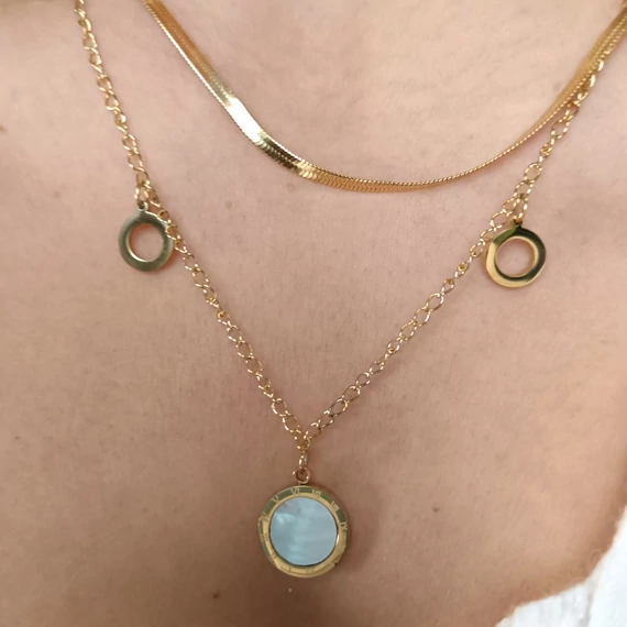 NEMESACÉL NYAKLÁNC - dupla soros,  óra medállal