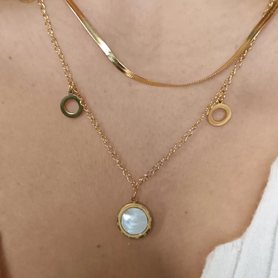 NEMESACÉL NYAKLÁNC - dupla soros,  óra medállal