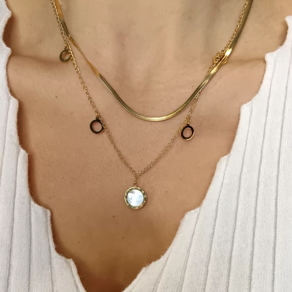 NEMESACÉL NYAKLÁNC - dupla soros,  óra medállal