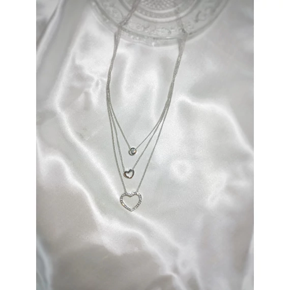 HÁROM RÉSZES SZIVES NYAKLÁNC SILVER BEVONATTAL