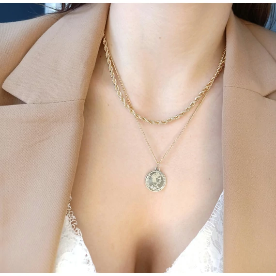 KÉT RÉSZES ARANY NYAKLÁNC MEDÁLLAL- 18 K ARANY BEVONAT