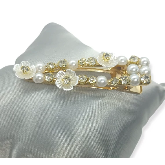 VIRÁGOS HAJCSATT KÖVEKKEL DÍSZÍTVE- 18 KARÁTOS ARANY BEVONATTAL