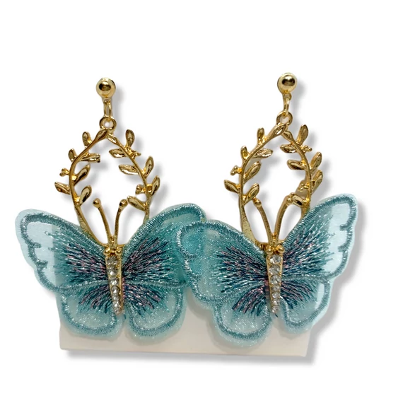 AZÚRKÉK PILLANGÓ FÜLBEVALÓ 18 K ARANY BEVONATTAL, KÖVEKKEL