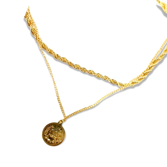 KÉT RÉSZES ARANY NYAKLÁNC MEDÁLLAL- 18 K ARANY BEVONAT