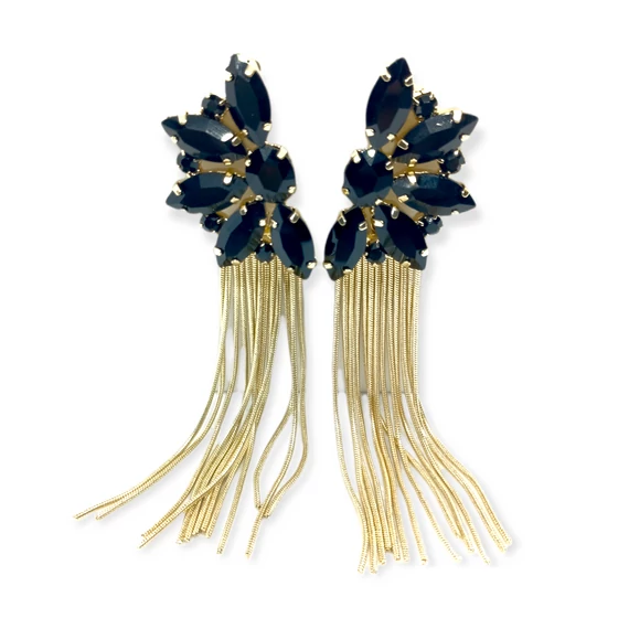 FEKETE KÖVES-ARANY SZÁLAKKAL FÜLBEVALÓ