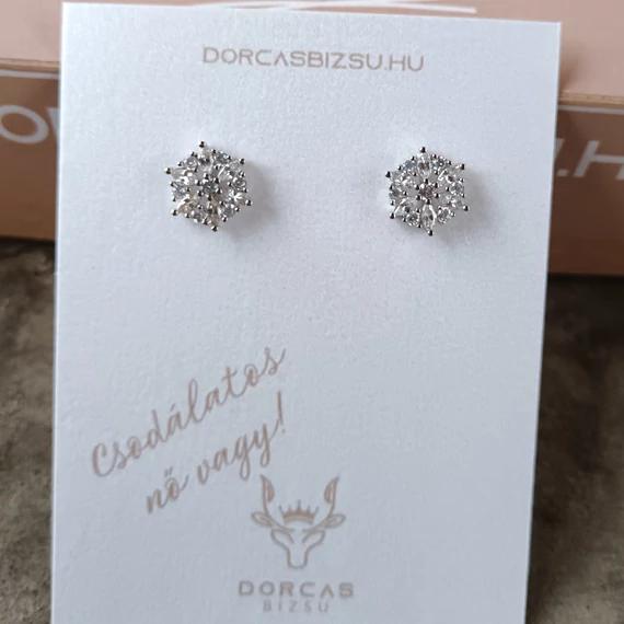 NEMESACÉL FÜLBEVALÓ VIRÁGOS KÖVEKKEL-SILVER