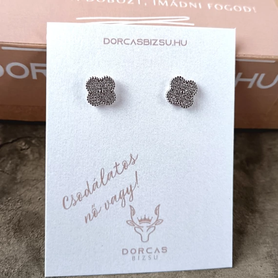 NEMESACÉL FÜLBEVALÓ KERESZT_ KÖVES SILVER