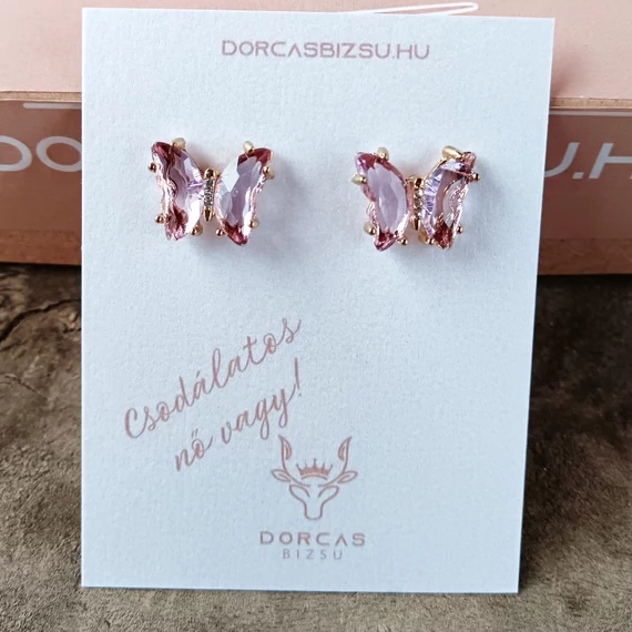 LILA PILLANGÓ- köves fülbevaló