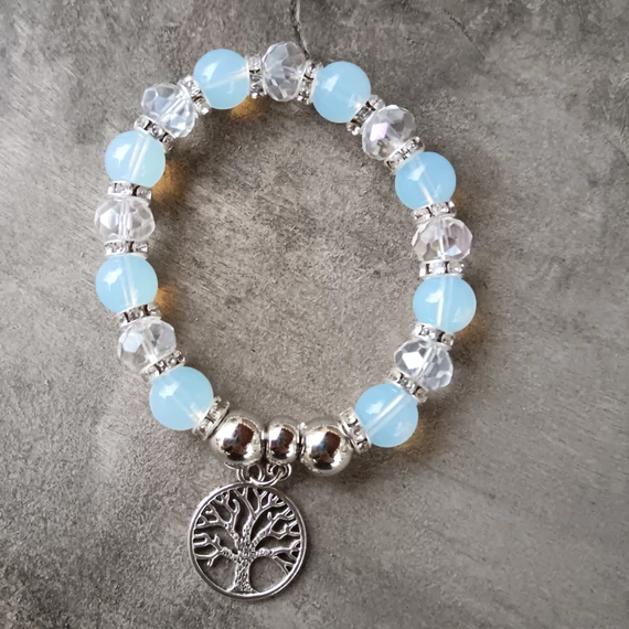 Üveggyöngyös karkötő életfa medállal kék