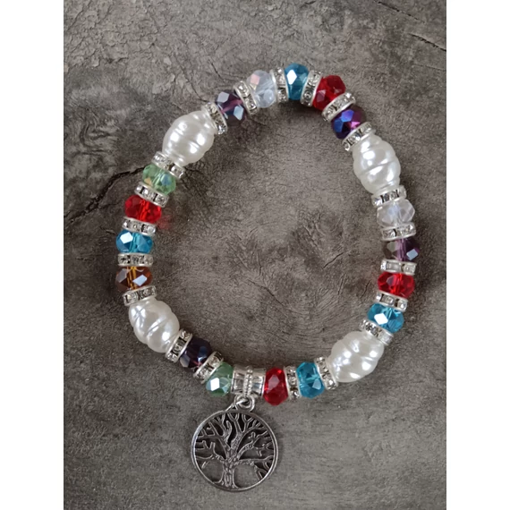 Üveggyöngyös karkötő életfa medállal színes