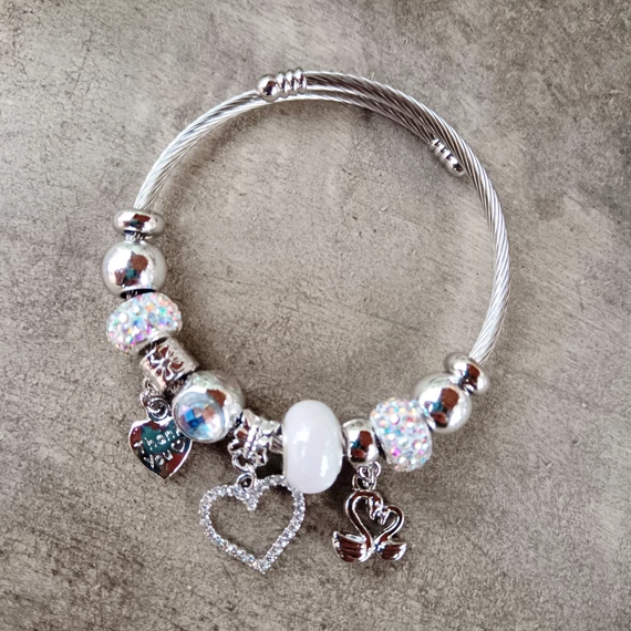 Pandora stílusú karkötő-silver heart