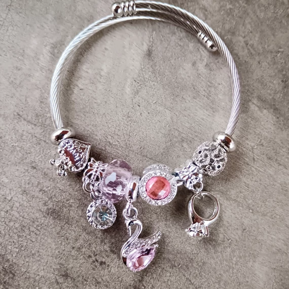 Pandora stílusú karkötő-pink silver