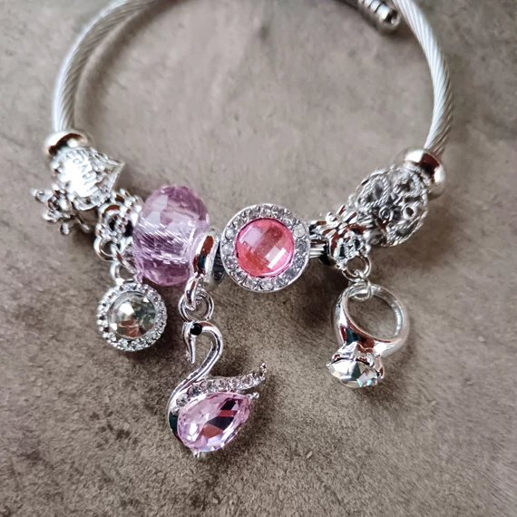 Pandora stílusú karkötő-pink silver