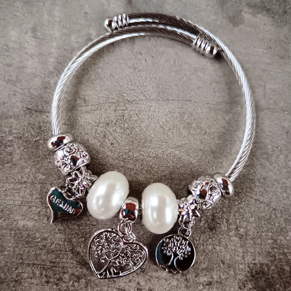 Pandora stílusú karkötő-pink silver életfa