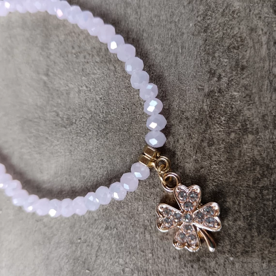 Üveggyöngyös karkötő lóhere medálla-pink